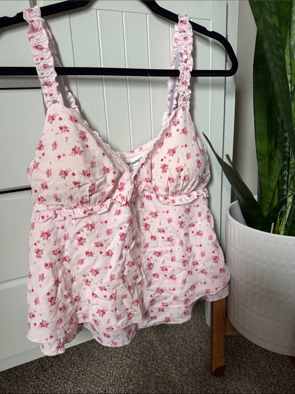 No Boundaries Light Pink Floral Trim Tank